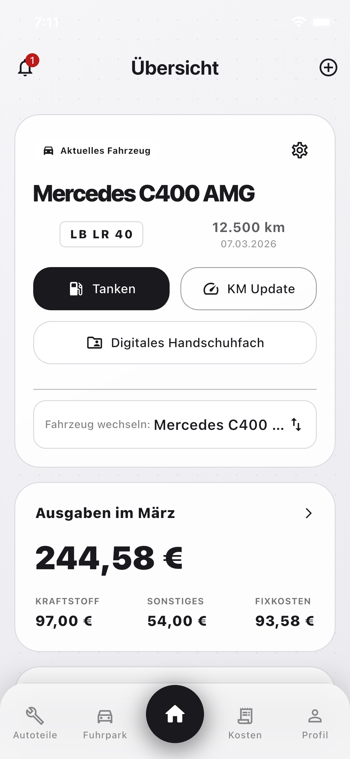 Screenshot der CarMoment App
